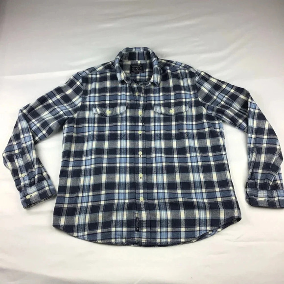 American Eagle Men’s Blue Plaid Flannel Button Down Shirt Cotton Size Large - Picture 1 of 4